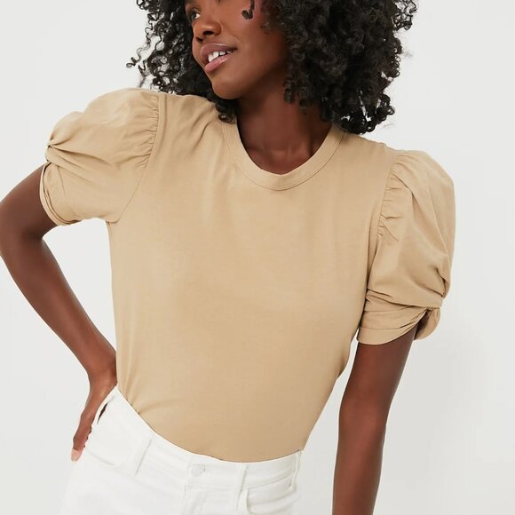 Tuckernuck Pomander Place Tan Vesty Puff Sleeve Crewneck Tee Size XS 100% Cotton - Picture 1 of 7